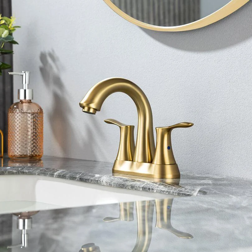 Brushed Gold Centerset 2-handle Swivel Spout Bathroom Tap with Drain Assembly -Bathlova