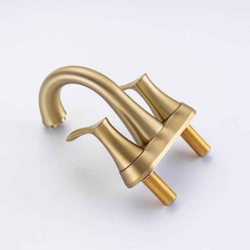 Brushed Gold Centerset 2-handle Swivel Spout Bathroom Tap with Drain Assembly -Bathlova