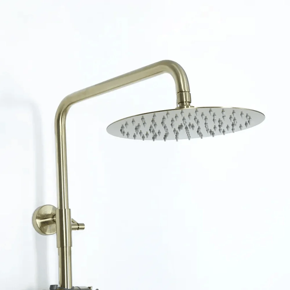 Brushed Gold Exposed Rainfall Shower Fixture with Hand shower & Tub Filler Solid Brass -Bathlova