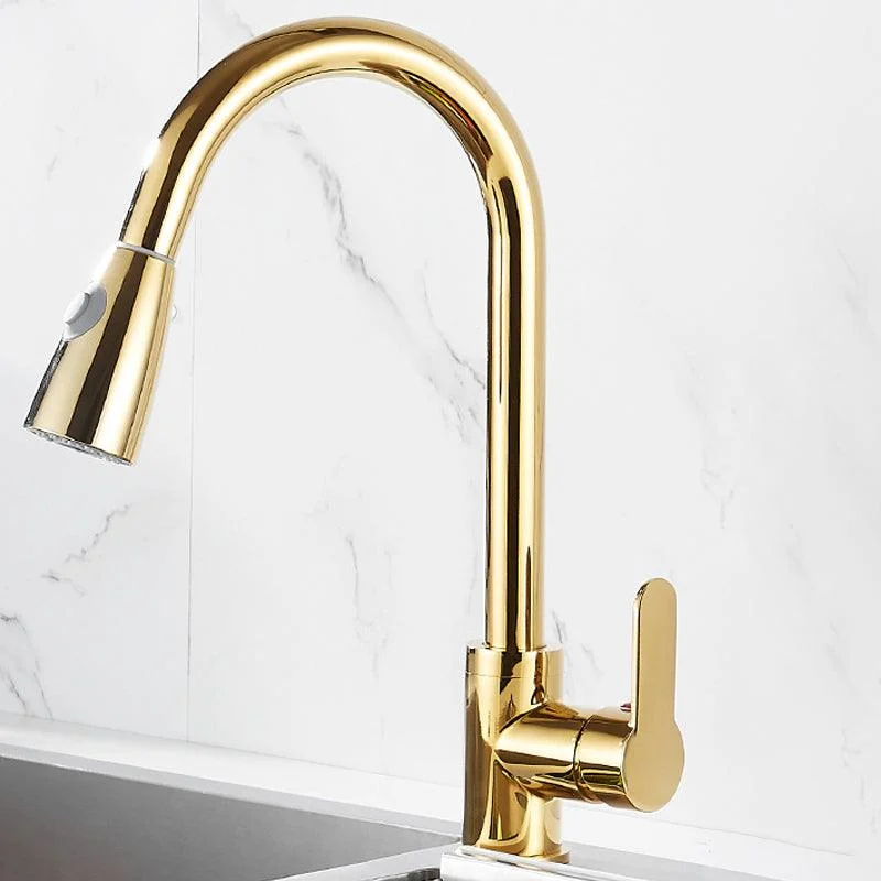 Brushed Gold Kitchen Sink Tap High Arch Swivel Spout with Pull Out Sprayer -Bathlova