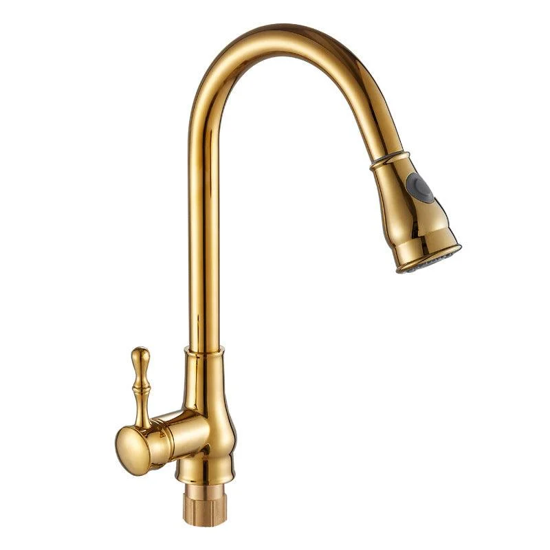 Brushed Gold Kitchen Sink Tap High Arch Swivel Spout with Pull Out Sprayer -Bathlova