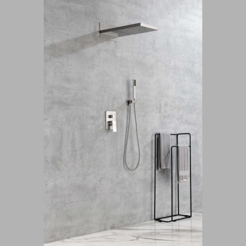 Brushed Nickel Rectangle Rainfall Shower System with Handheld and Shower Tap Set -Bathlova