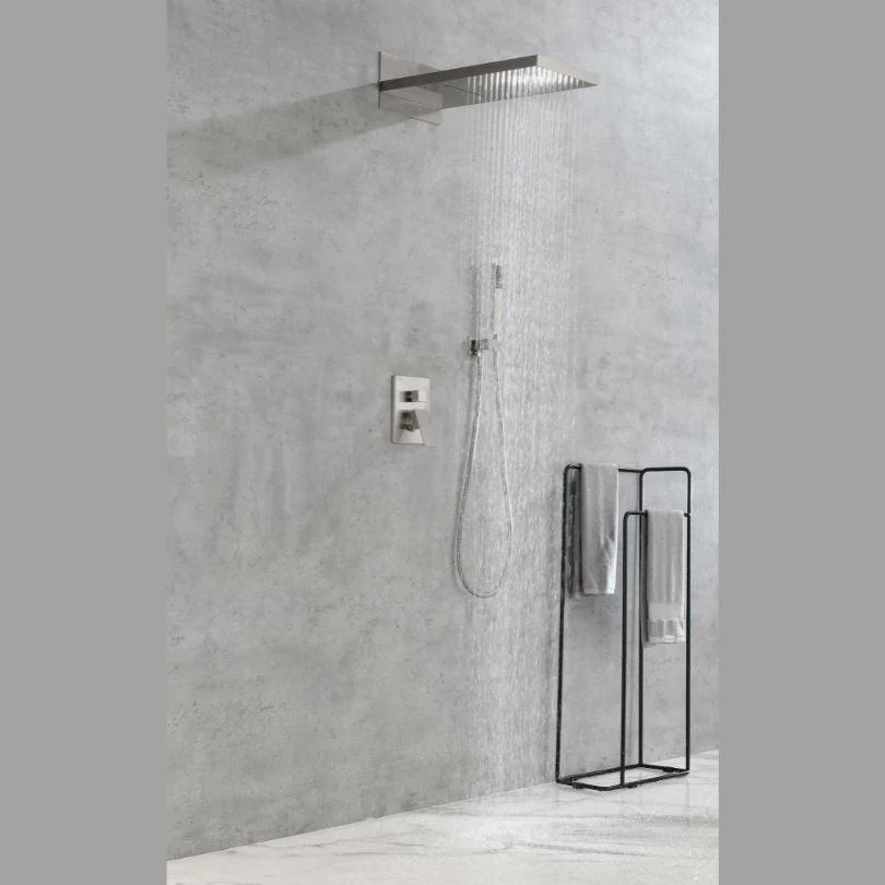 Brushed Nickel Rectangle Rainfall Shower System with Handheld and Shower Tap Set -Bathlova