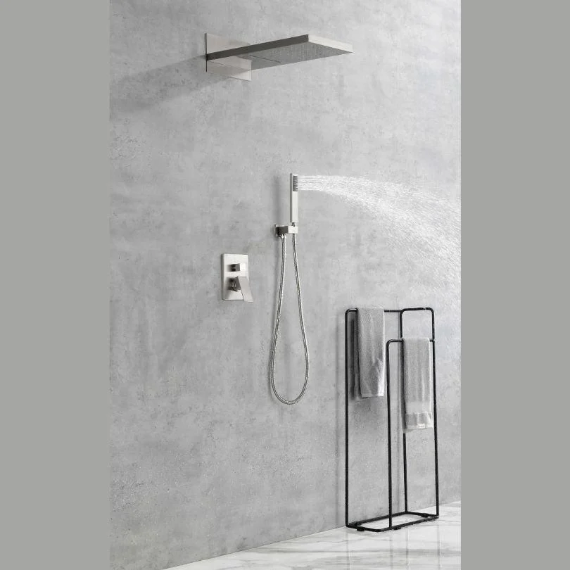 Brushed Nickel Rectangle Rainfall Shower System with Handheld and Shower Tap Set -Bathlova