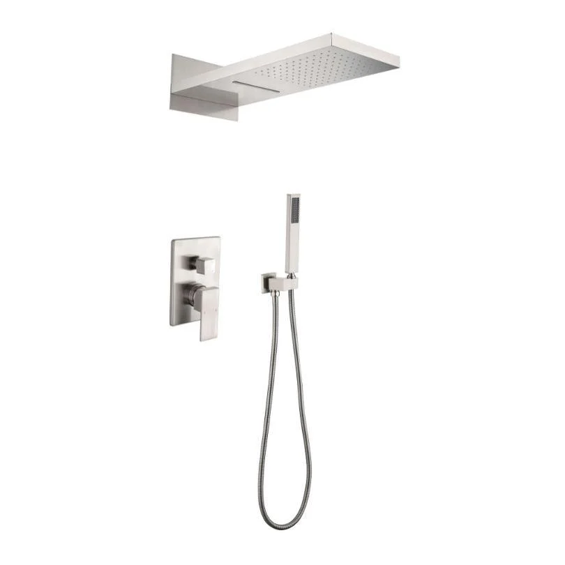 Brushed Nickel Rectangle Rainfall Shower System with Handheld and Shower Tap Set -Bathlova