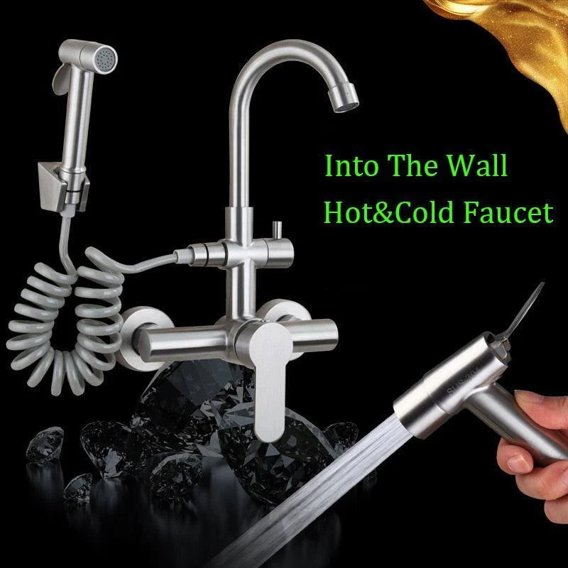 Brushed Nickel stainless steel Kitchen Sink Tap Mixer Tap -Bathlova