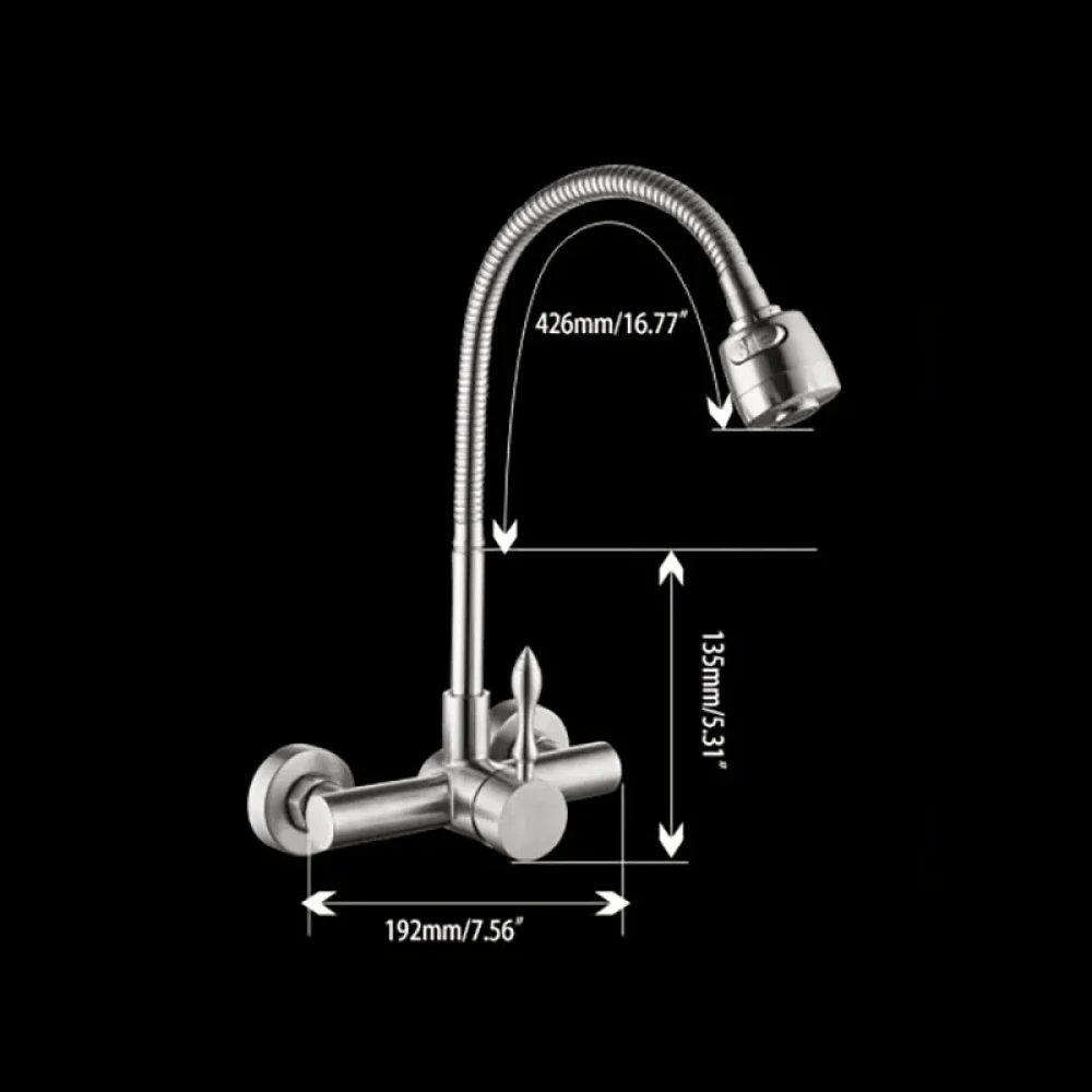 Brushed Nickel Wall Mount Kitchen Tap with Dual Function Sprayer Stainless Steel -Bathlova