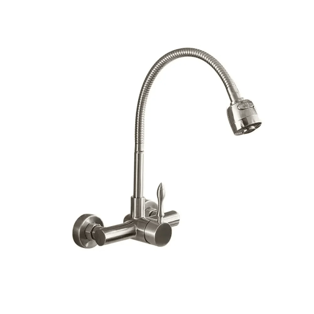 Brushed Nickel Wall Mount Kitchen Tap with Dual Function Sprayer Stainless Steel -Bathlova