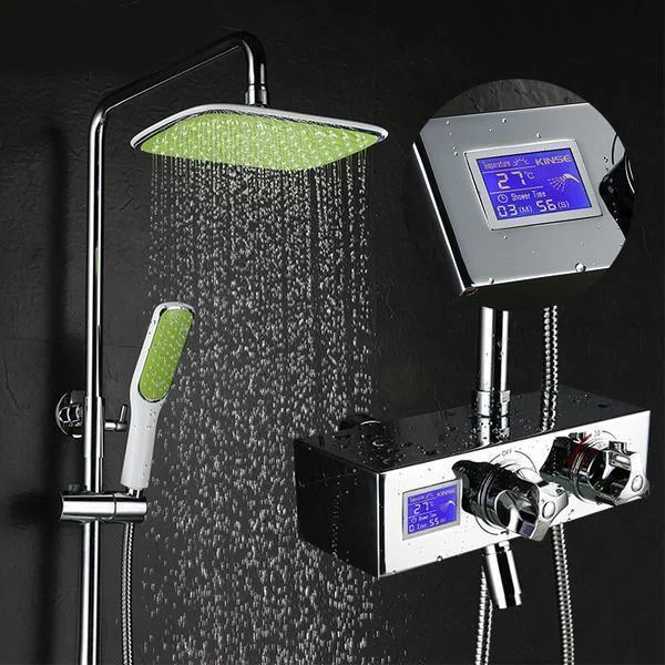 Chrome Finish Waterfall Shower Set with LCD Digital Display -Bathlova