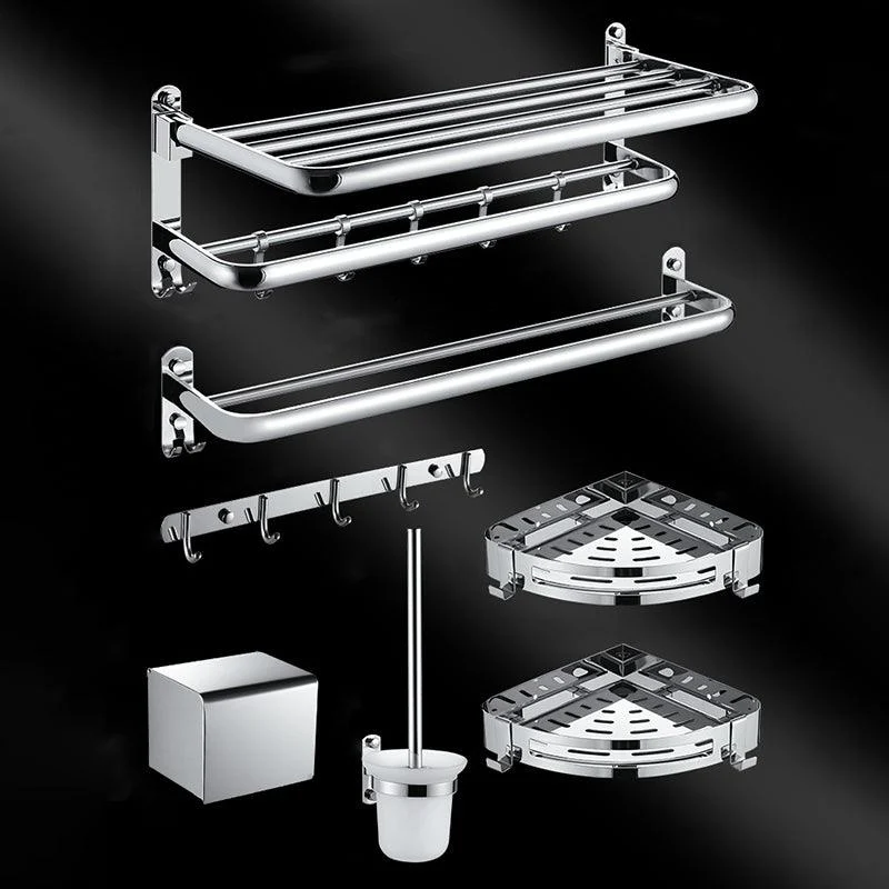 Chrome Modern Bathroom Hardware Set Stainless Steel Robe Hooks/Towel Bar & Bath Shelf -Bathlova