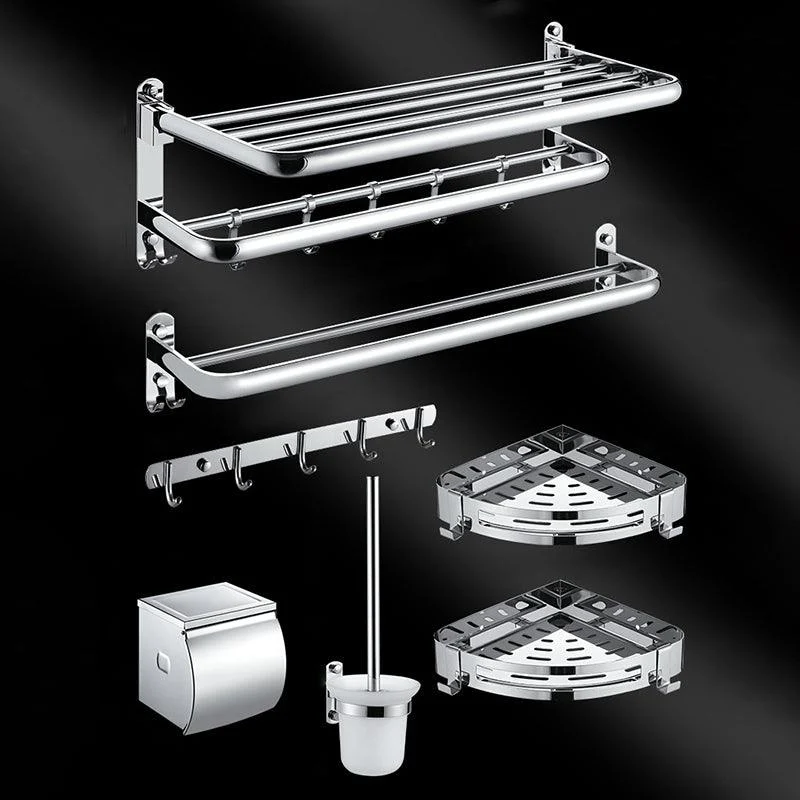 Chrome Modern Bathroom Hardware Set Stainless Steel Robe Hooks/Towel Bar & Bath Shelf -Bathlova