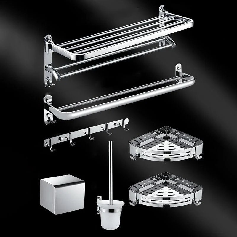 Chrome Modern Bathroom Hardware Set Stainless Steel Robe Hooks/Towel Bar & Bath Shelf -Bathlova