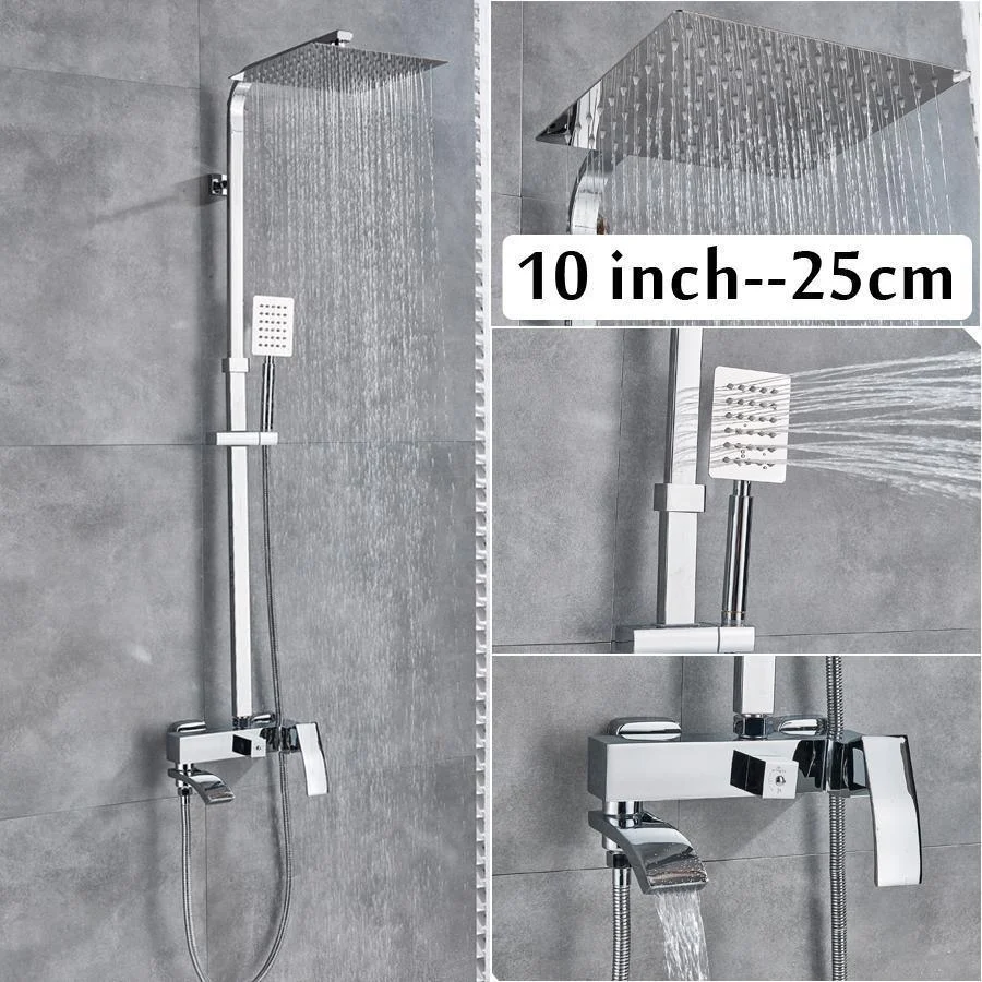 Chrome Plated Wall Mounted Rainfall Shower Head Tap Single Handle Mixer Tub Stainless Steel -Bathlova