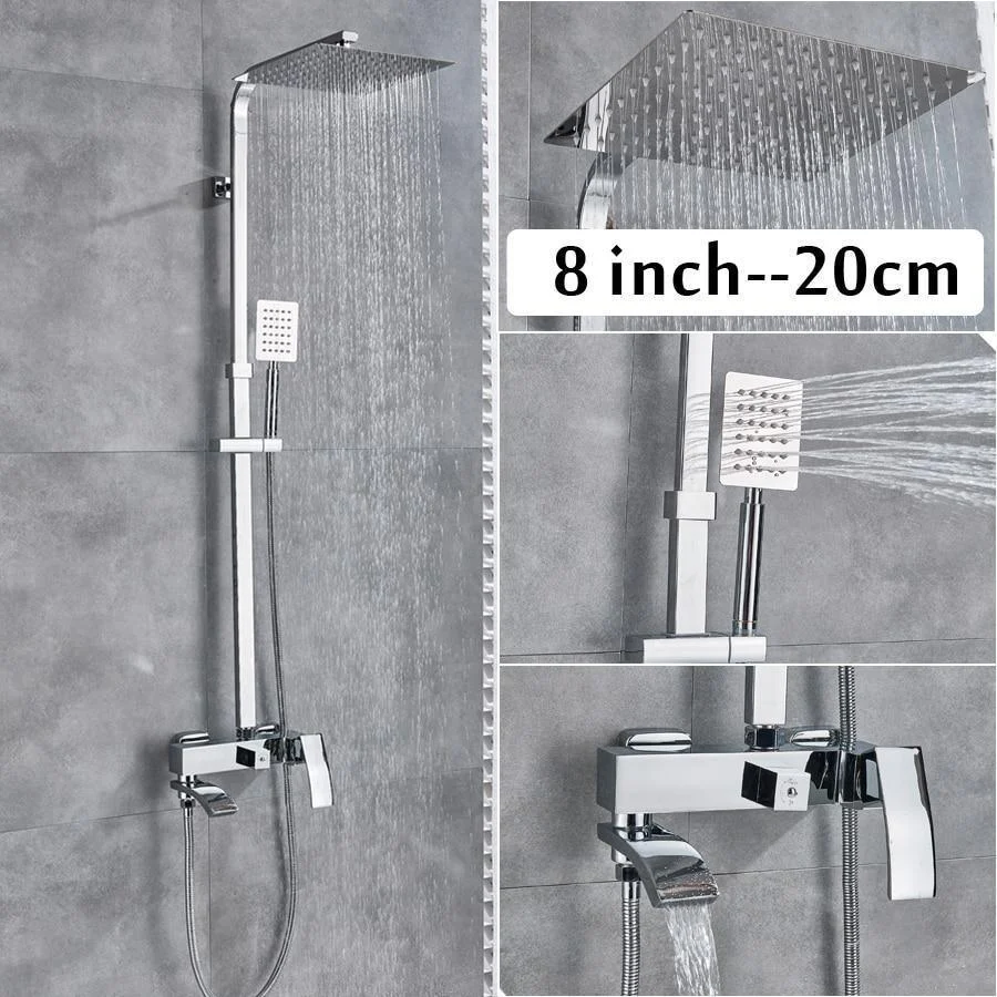 Chrome Plated Wall Mounted Rainfall Shower Head Tap Single Handle Mixer Tub Stainless Steel -Bathlova