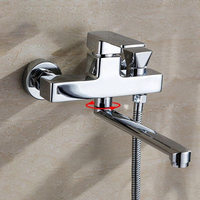 Chrome Polished Bathroom Tap Wall Mount Swivel Spout with Handheld Shower -Bathlova