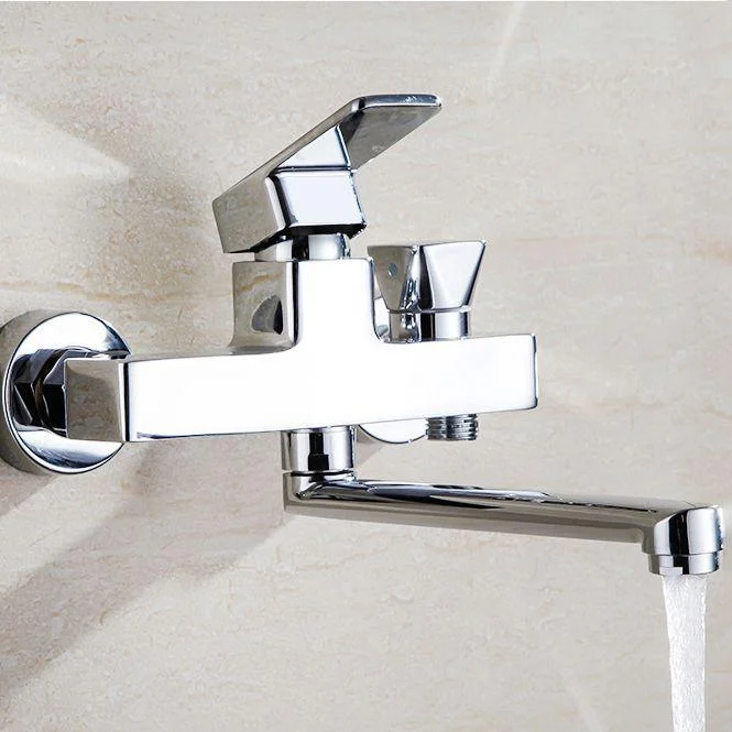 Chrome Polished Bathroom Tap Wall Mount Swivel Spout with Handheld Shower -Bathlova