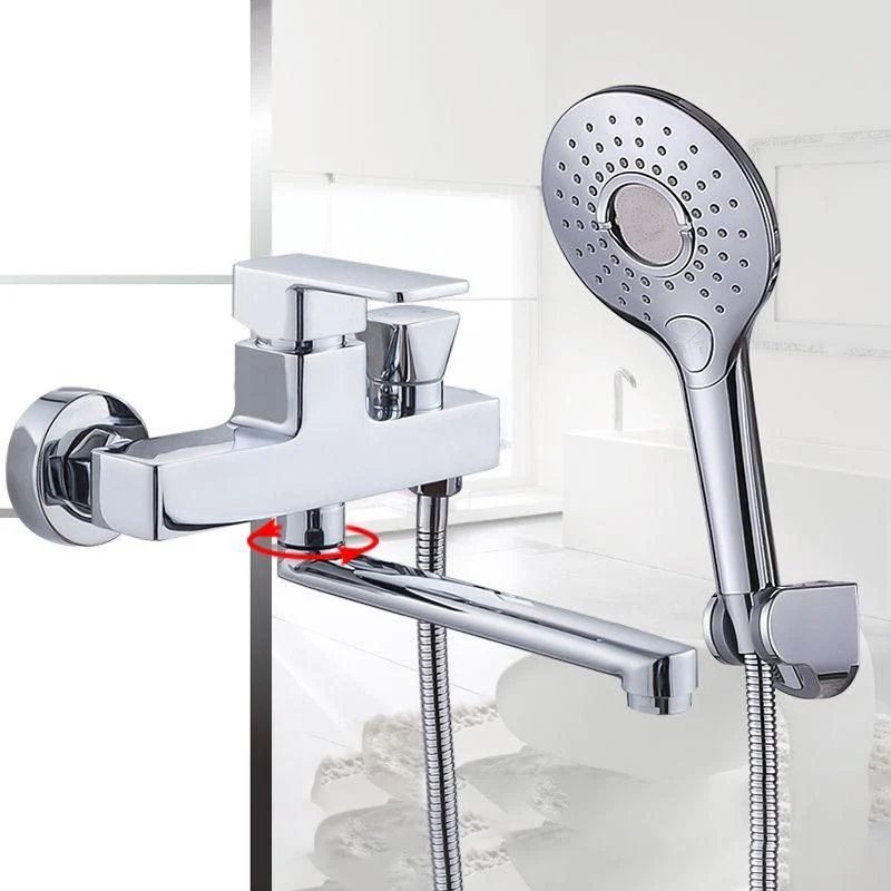 Chrome Polished Bathroom Tap Wall Mount Swivel Spout with Handheld Shower -Bathlova