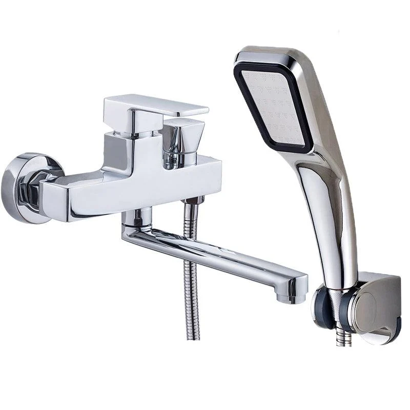 Chrome Polished Bathroom Tap Wall Mount Swivel Spout with Handheld Shower -Bathlova