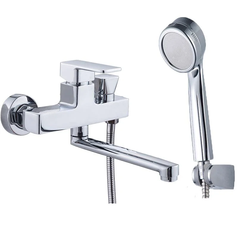 Chrome Polished Bathroom Tap Wall Mount Swivel Spout with Handheld Shower -Bathlova