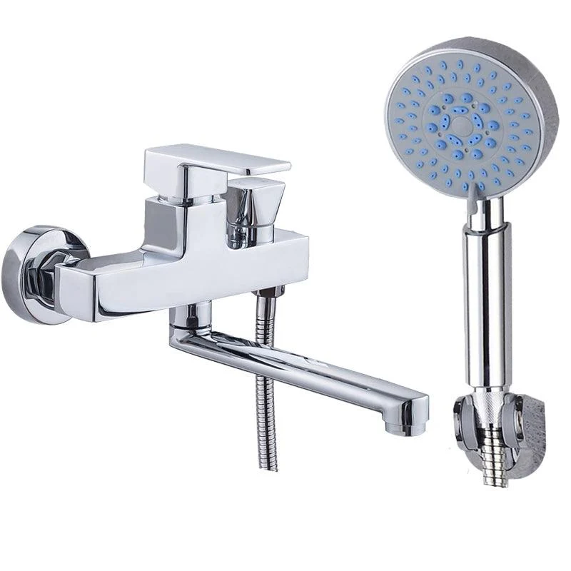 Chrome Polished Bathroom Tap Wall Mount Swivel Spout with Handheld Shower -Bathlova