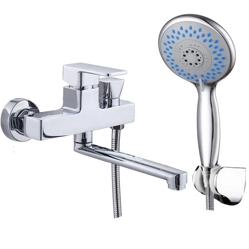 Chrome Polished Bathroom Tap Wall Mount Swivel Spout with Handheld Shower -Bathlova