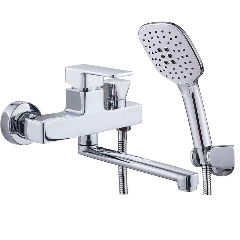 Chrome Polished Bathroom Tap Wall Mount Swivel Spout with Handheld Shower -Bathlova