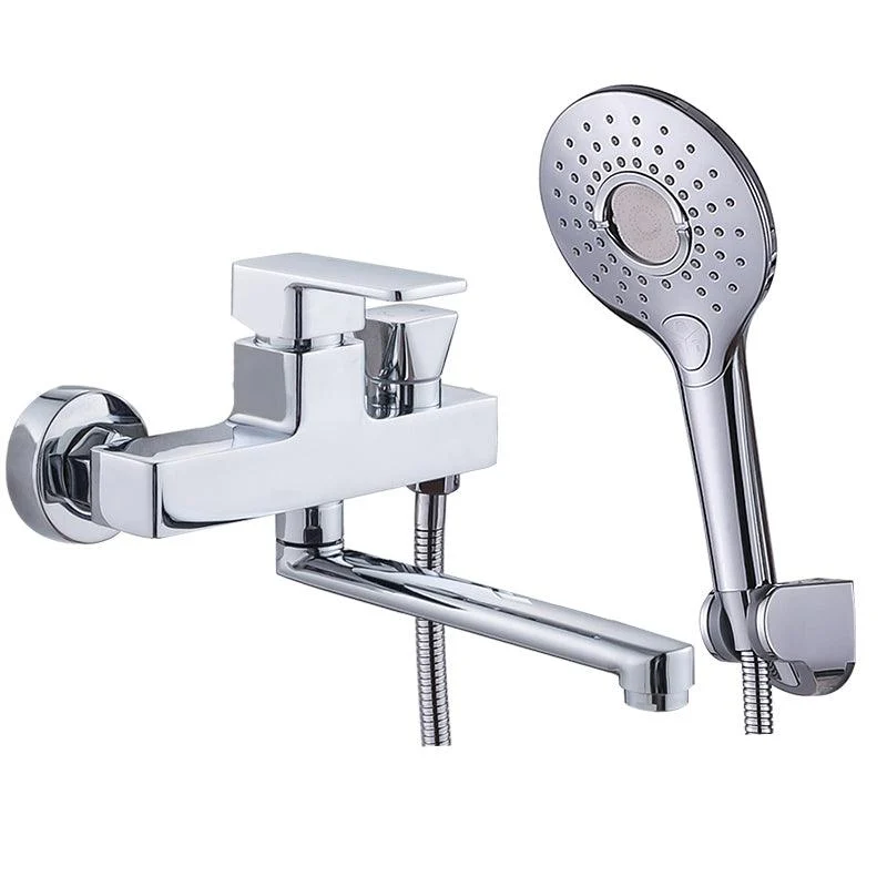 Chrome Polished Bathroom Tap Wall Mount Swivel Spout with Handheld Shower -Bathlova