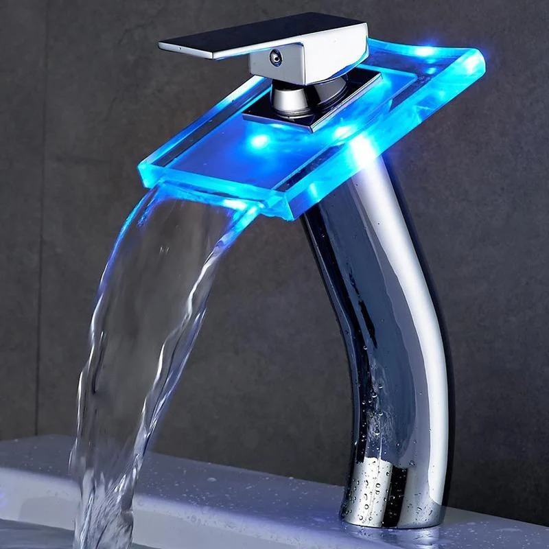 Chrome Smart Color Changing LED Waterfall Tap Basin Tap -Bathlova