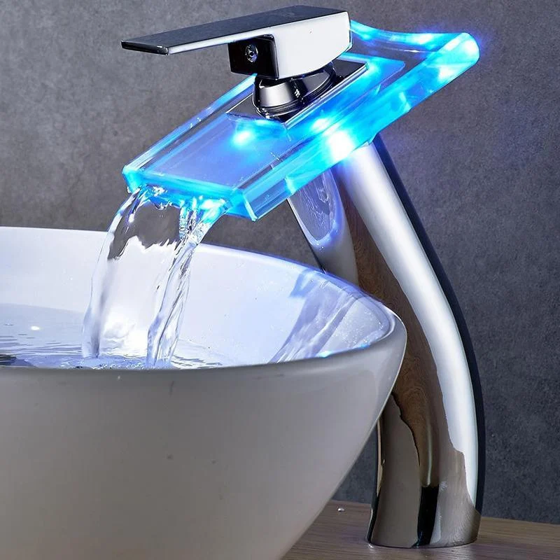 Chrome Smart Color Changing LED Waterfall Tap Basin Tap -Bathlova