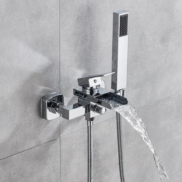 Chrome Waterfall Shower Tap Wall Mounted Handheld Shower Mixer Tap -Bathlova