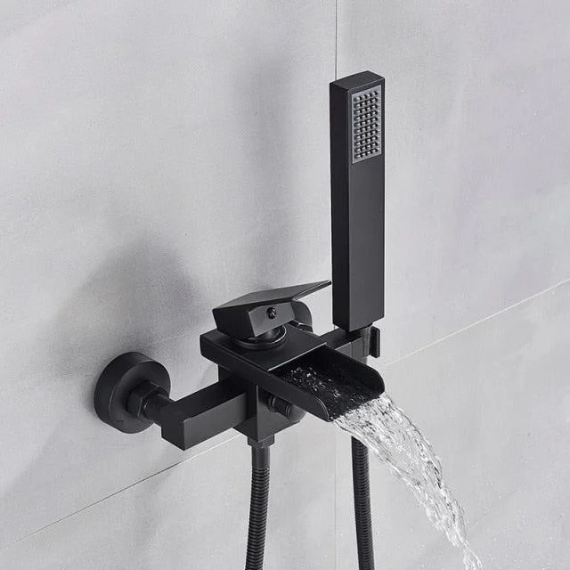 Chrome Waterfall Shower Tap Wall Mounted Handheld Shower Mixer Tap -Bathlova