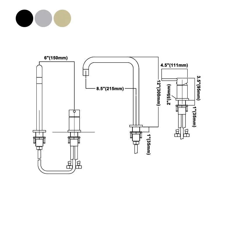 Circular 1-Handle Bathroom Tap 2 Hole Widespread Bathroom Sink Tap with Water Hose -Bathlova