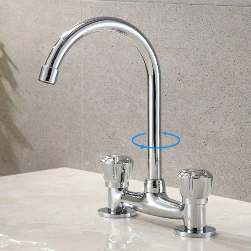 Circular 2-Handle Bathroom Tap 2 Hole Centerset Bathroom Tap with Gooseneck Arc -Bathlova