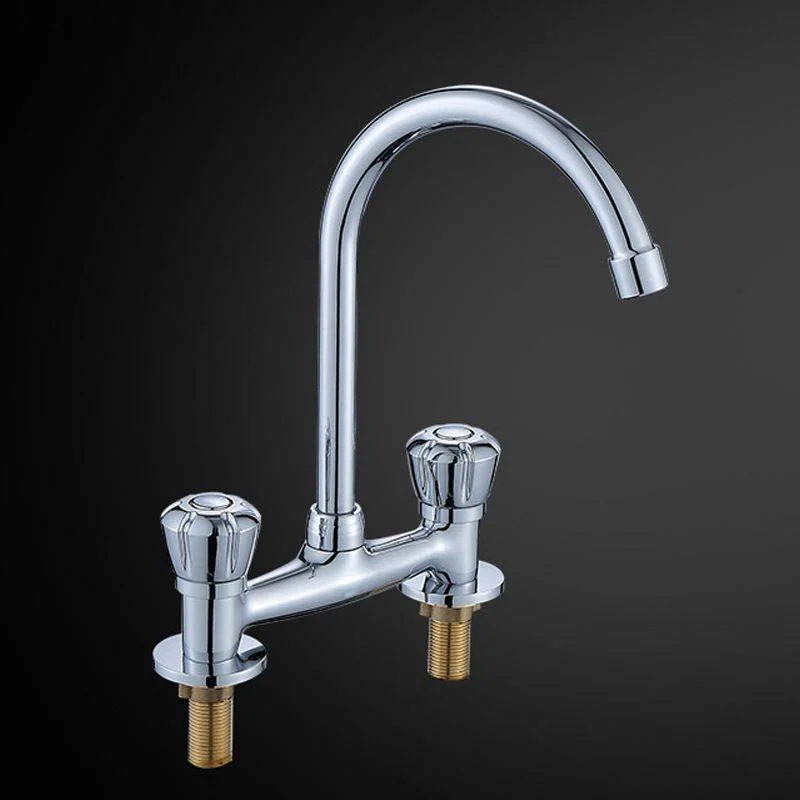 Circular 2-Handle Bathroom Tap 2 Hole Centerset Bathroom Tap with Gooseneck Arc -Bathlova