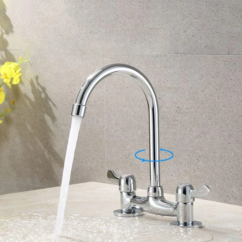 Circular 2-Handle Bathroom Tap 2 Hole Centerset Bathroom Tap with Gooseneck Arc -Bathlova