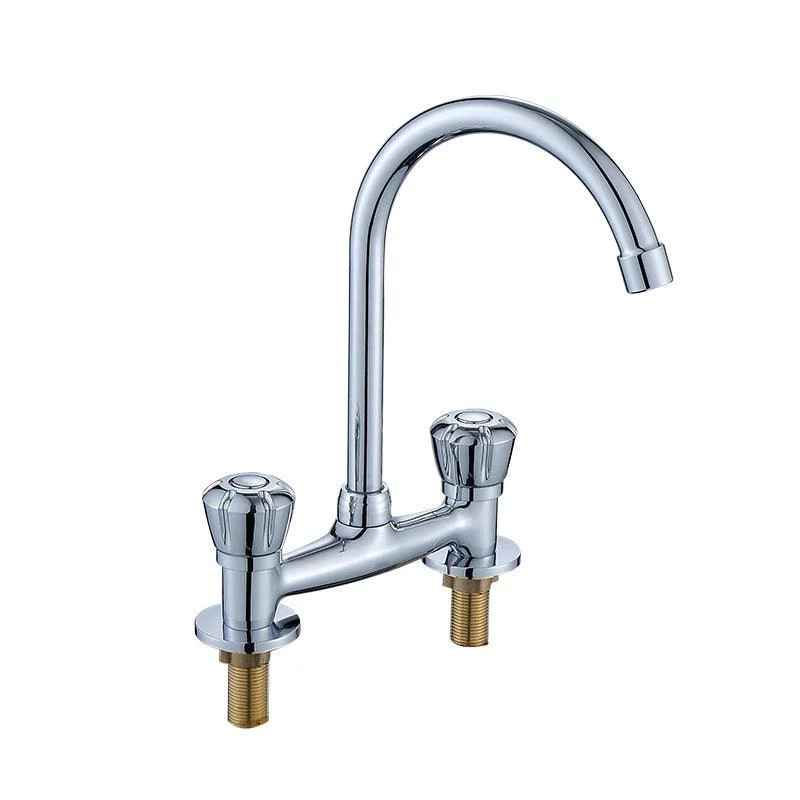 Circular 2-Handle Bathroom Tap 2 Hole Centerset Bathroom Tap with Gooseneck Arc -Bathlova