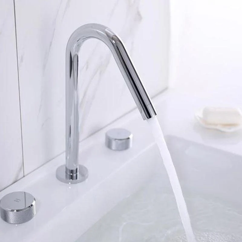 Circular Bathroom Tap with Gooseneck Arc 3 Hole Widespread Bathroom Sink Tap -Bathlova