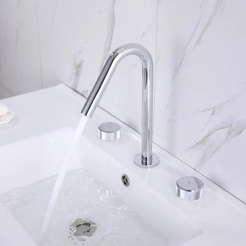 Circular Bathroom Tap with Gooseneck Arc 3 Hole Widespread Bathroom Sink Tap -Bathlova