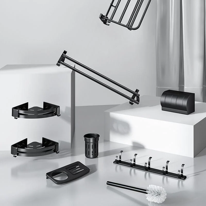 Classic Bath Hardware Set in Aluminum Black Finish Robe Hooks/ Towel Bar -Bathlova