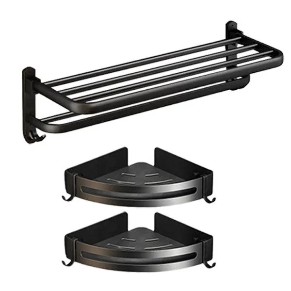 Classic Bath Hardware Set in Aluminum Black Finish Robe Hooks/ Towel Bar -Bathlova