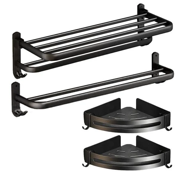 Classic Bath Hardware Set in Aluminum Black Finish Robe Hooks/ Towel Bar -Bathlova