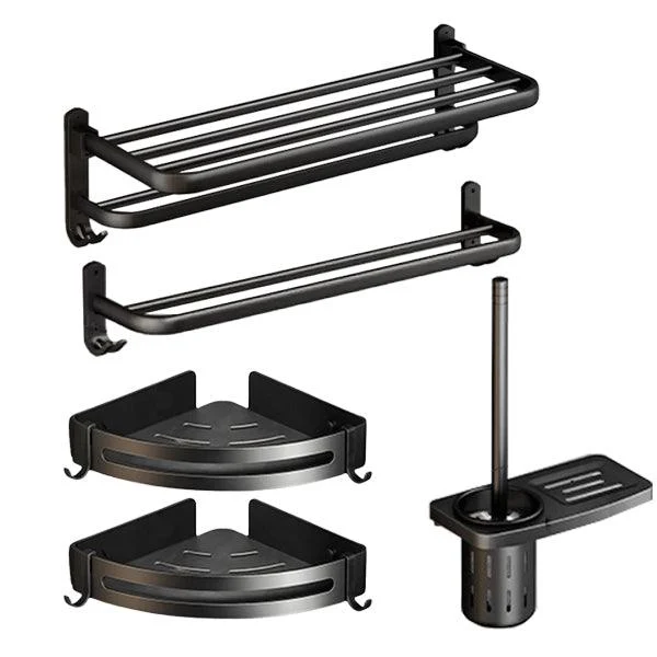 Classic Bath Hardware Set in Aluminum Black Finish Robe Hooks/ Towel Bar -Bathlova