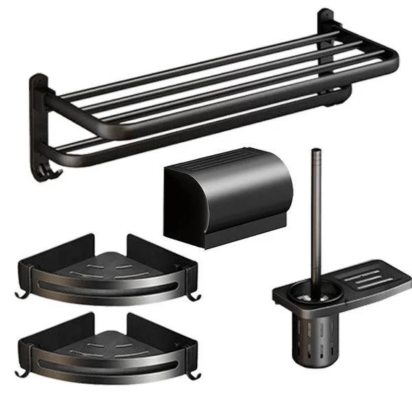 Classic Bath Hardware Set in Aluminum Black Finish Robe Hooks/ Towel Bar -Bathlova