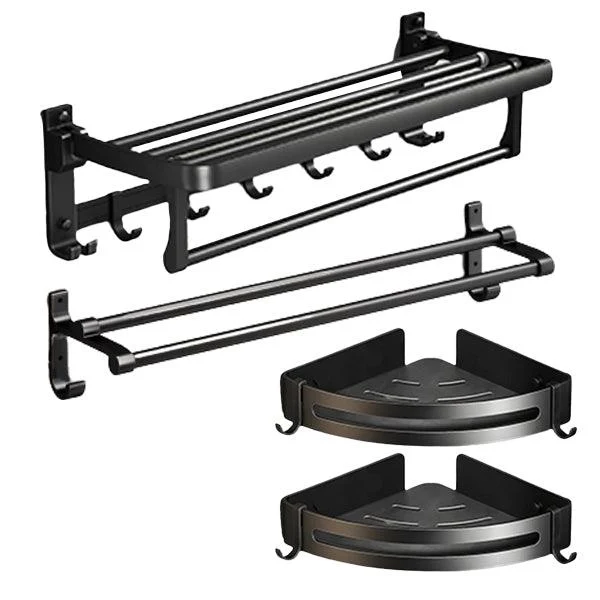 Classic Bath Hardware Set in Aluminum Black Finish Robe Hooks/ Towel Bar -Bathlova