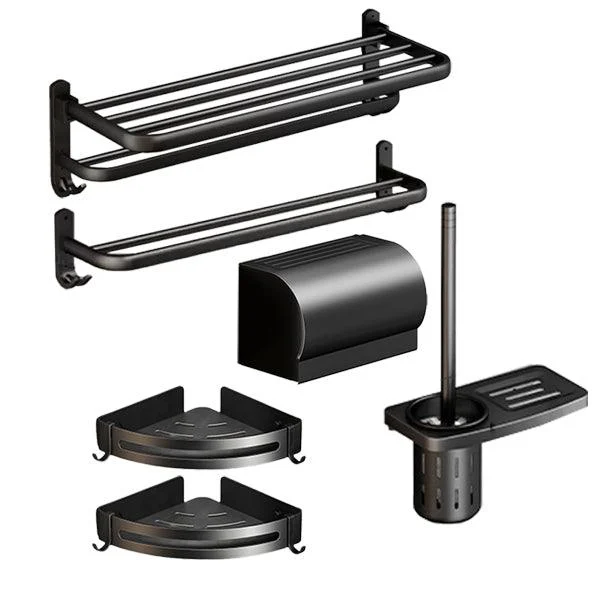 Classic Bath Hardware Set in Aluminum Black Finish Robe Hooks/ Towel Bar -Bathlova