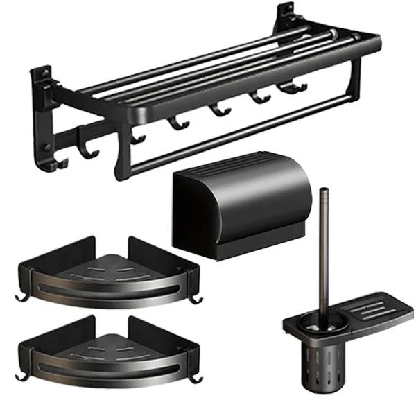 Classic Bath Hardware Set in Aluminum Black Finish Robe Hooks/ Towel Bar -Bathlova