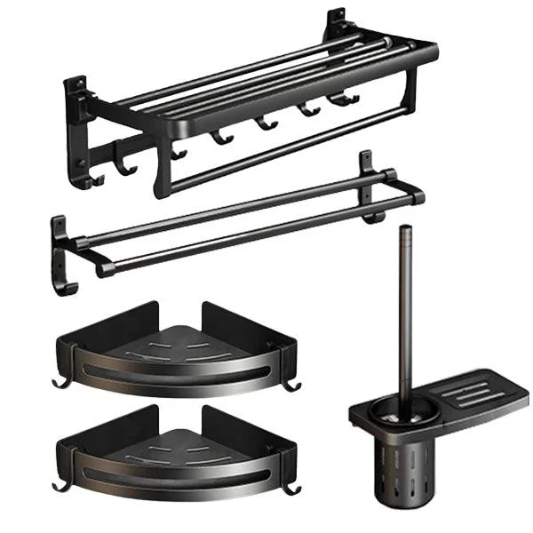 Classic Bath Hardware Set in Aluminum Black Finish Robe Hooks/ Towel Bar -Bathlova