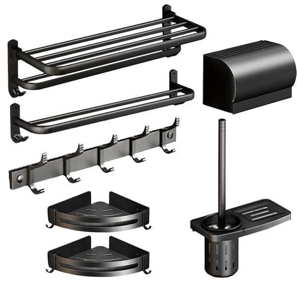 Classic Bath Hardware Set in Aluminum Black Finish Robe Hooks/ Towel Bar -Bathlova