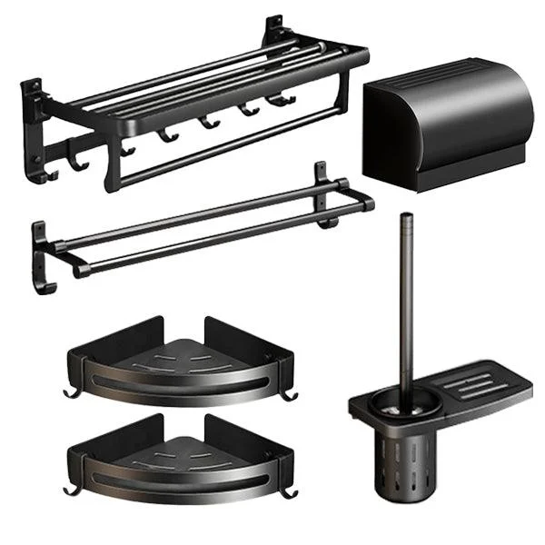 Classic Bath Hardware Set in Aluminum Black Finish Robe Hooks/ Towel Bar -Bathlova