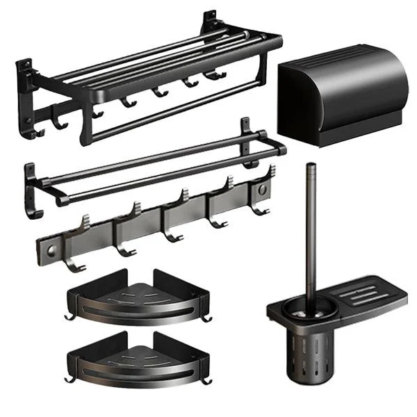 Classic Bath Hardware Set in Aluminum Black Finish Robe Hooks/ Towel Bar -Bathlova